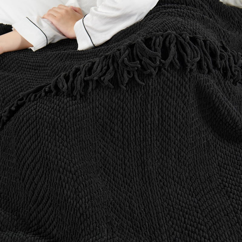 Home Soft Things Black Throw Blanket Knitted Tweed Throw 50'' x 60'', Raven, Super Soft Cozy Warm Comfortable Breathable Throw for Living Room Chair Couch Bed Sofa Bedroom Home DÃ©cor - Image 4